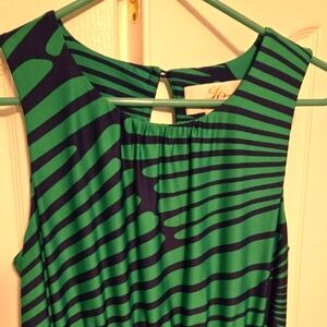 JB by Julie Brown Green and Blue Sleeveless A-Line Dress